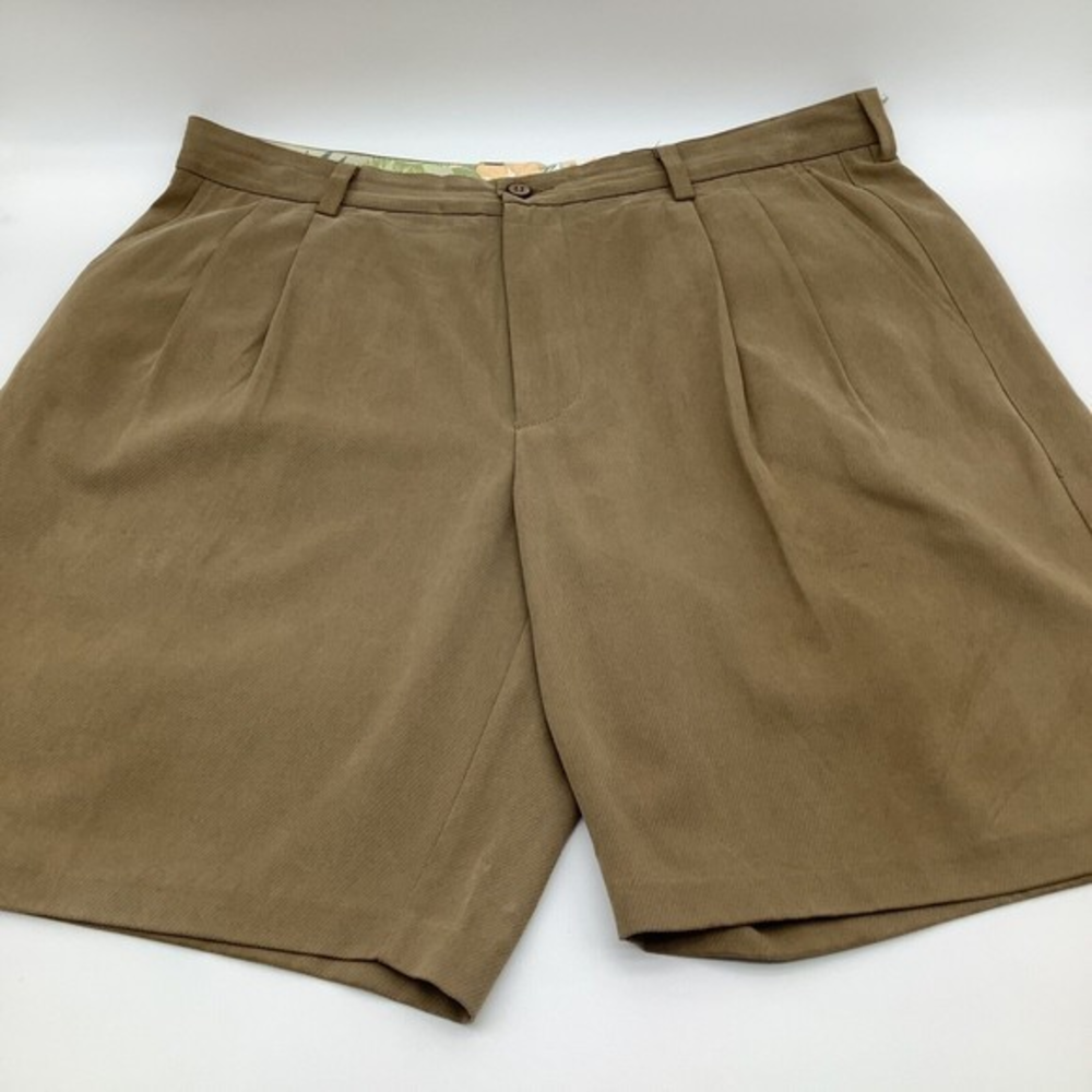 Tommy Bahama‎ Mens Silk Blend Pleated Shorts Brown Size 36